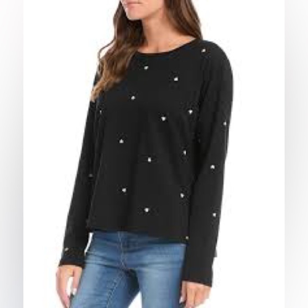 Altar’d State Black Daisy Tiny Embroidered Floral Print Pullover Sweater XS